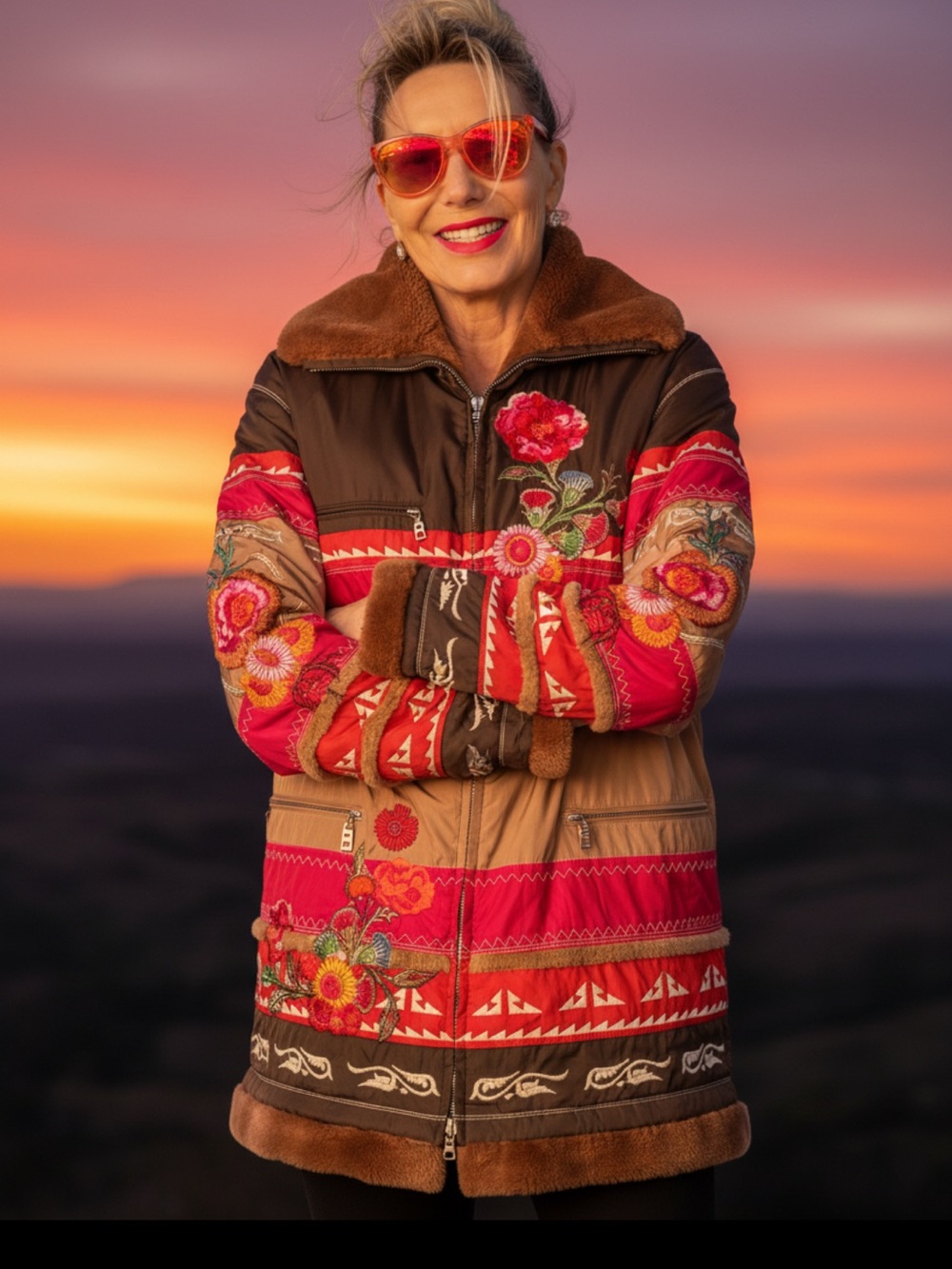 Bogner Multicolor Embroidered Ski Jacket with Faux Fur Collar